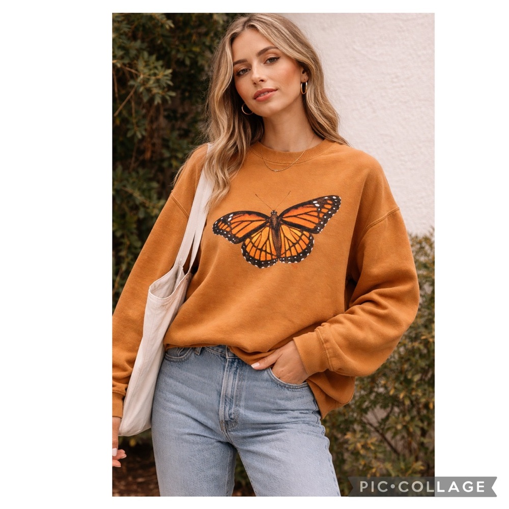 MAZE VINTAGE MONARCH BUTTERFLY PRINT COTTON BLEND GRAPHIC SWEATSHIRT